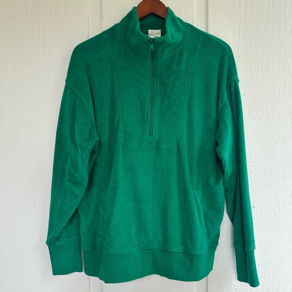 Aerie Offline Oversized Green Terry Quarter Zip Size S - Picture 1 of 2